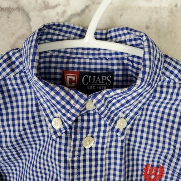 Chaps  Button Down Gingham Shirt 18M Blue White - Picture 6 of 9